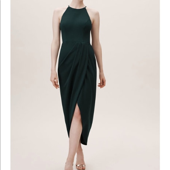 BHLDN Dresses & Skirts - BHLDN Marceau high-low crepe dress - dark emerald